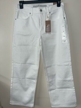 Eddie Bauer Women Authentic Voyager High-Rise Crop White Straight Leg Jeans NWT